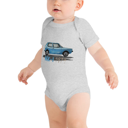 Baby short sleeve one piece − VW Golf I blue