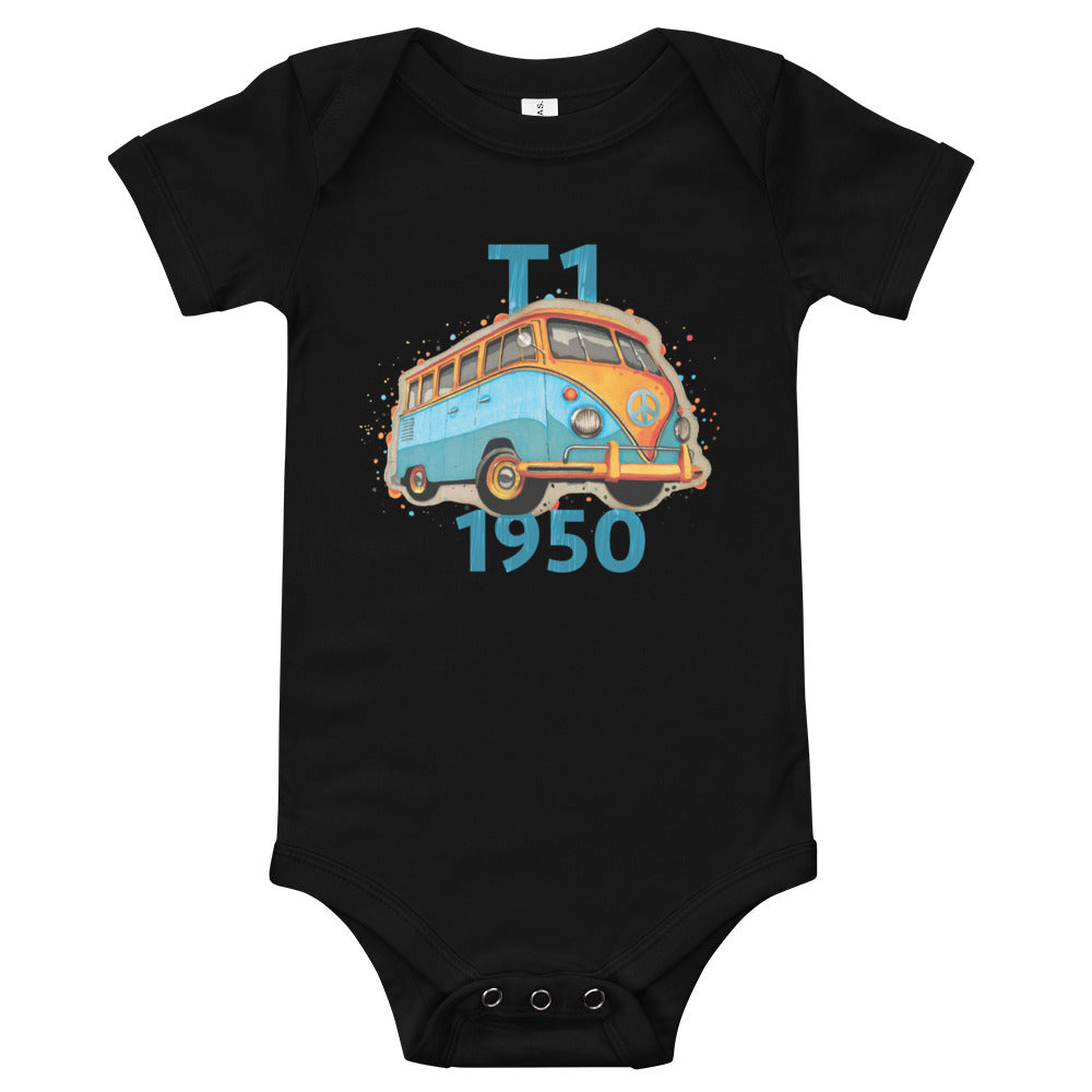 Baby short sleeve one piece − VW T1 blue