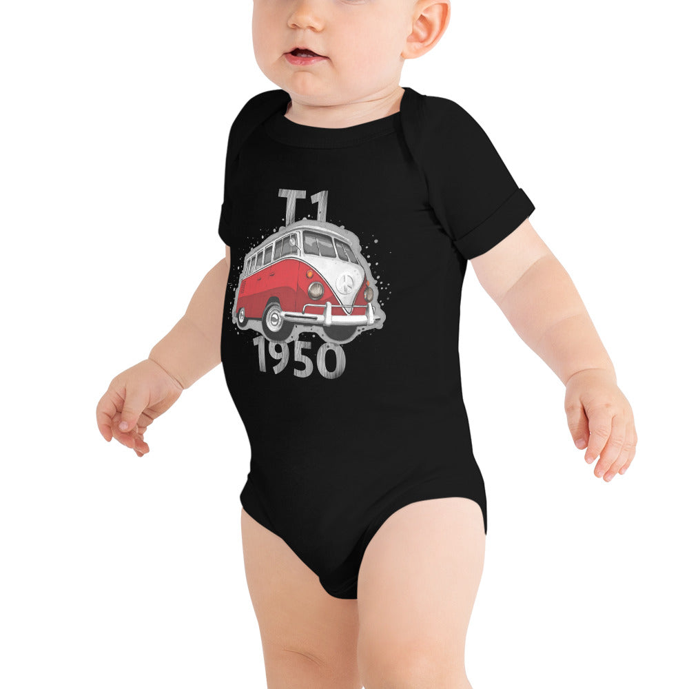 Baby short sleeve one piece − VW T1 red