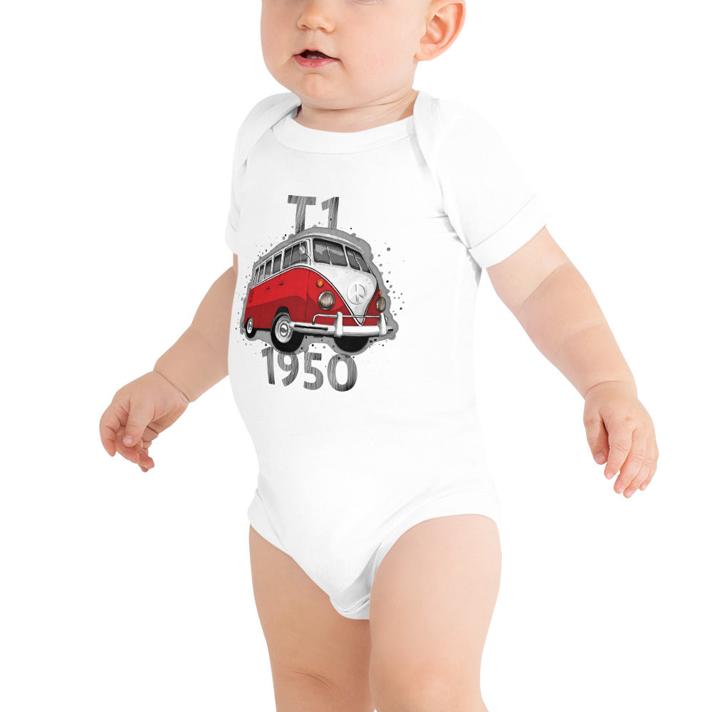 Baby short sleeve one piece − VW T1 red