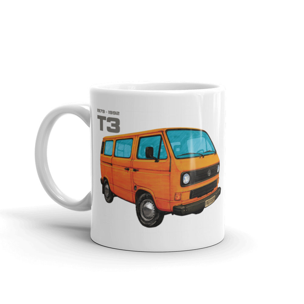 White glossy cofee mug − VW T3 orange