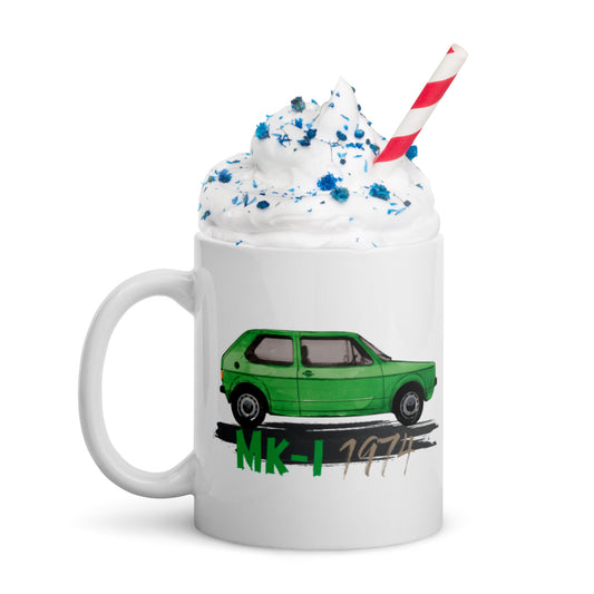White glossy mug − VW Golf I green