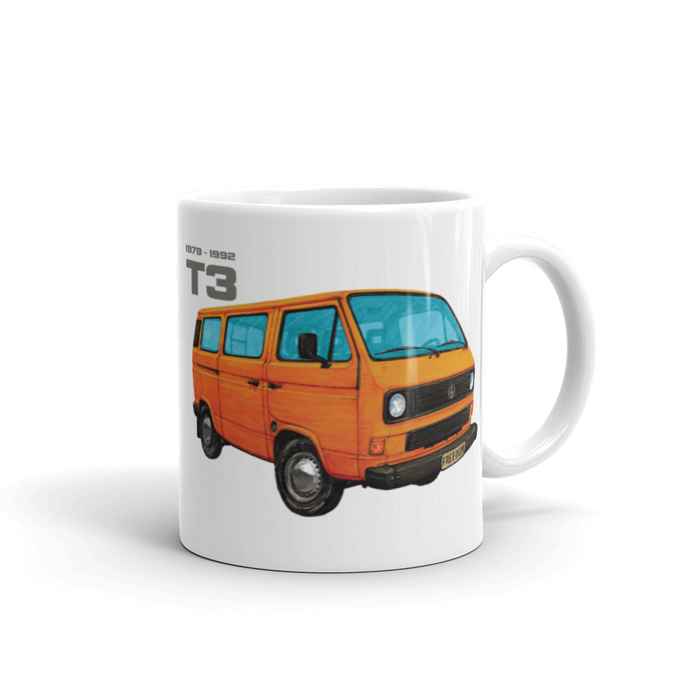 White glossy cofee mug − VW T3 orange